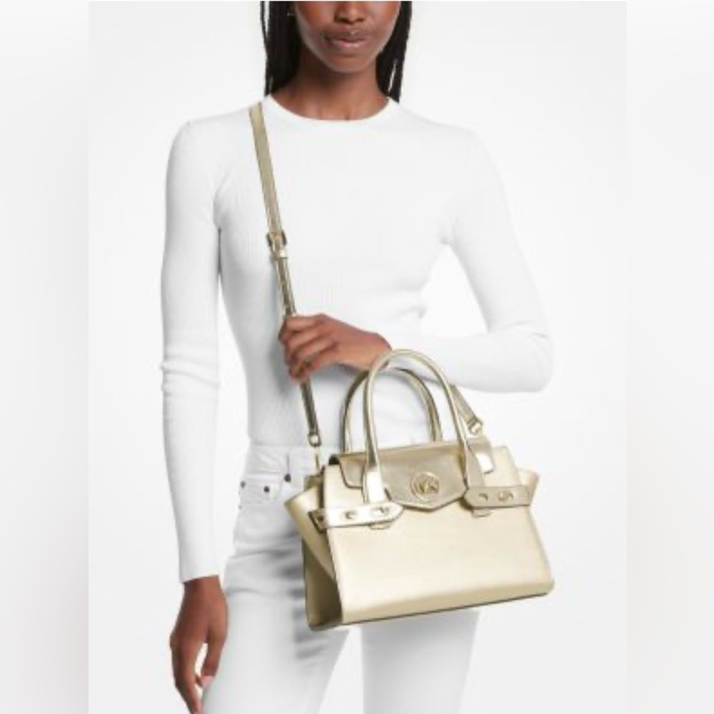 Michael Kors NWT Carmen Medium Metallic Satchel Bag.Coated Canvas/faux leather. - Picture 10 of 14